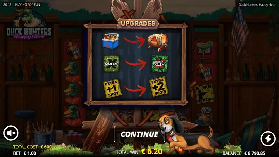 Big Game Spins with all three upgrades running in Duck Hunters Happy Hour