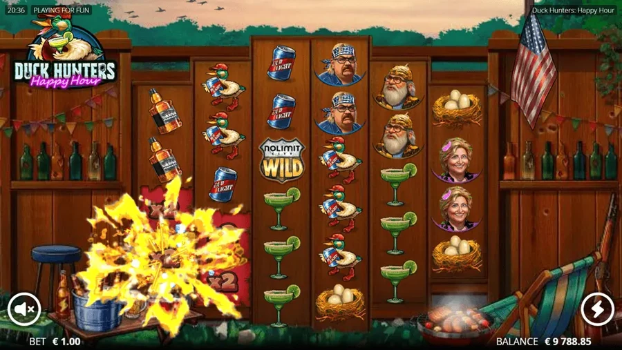 Bomb detonating and doubling adjacent position multipliers in Duck Hunters Happy Hour