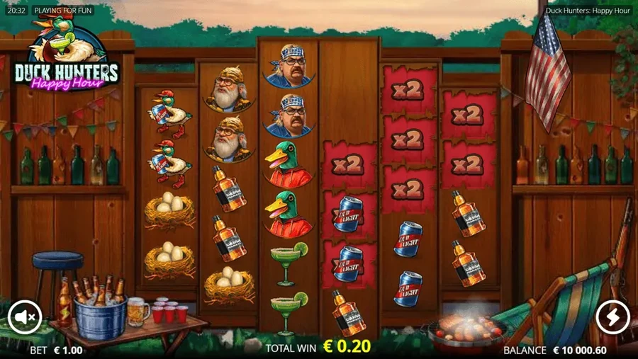 Eight or more matching symbols forming a scatter win in Duck Hunters Happy Hour