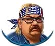 Blue hunter character with glasses