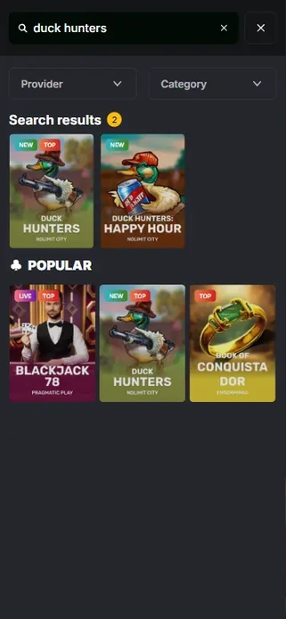 Finding Duck Hunters Happy Hour in the casino lobby Nolimit City section