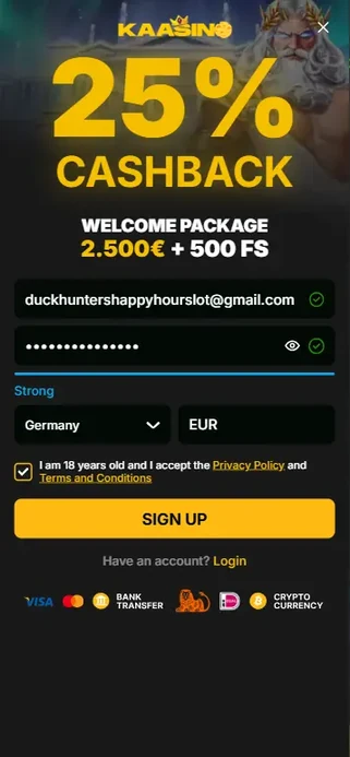 Creating and verifying a casino account to play Duck Hunters Happy Hour